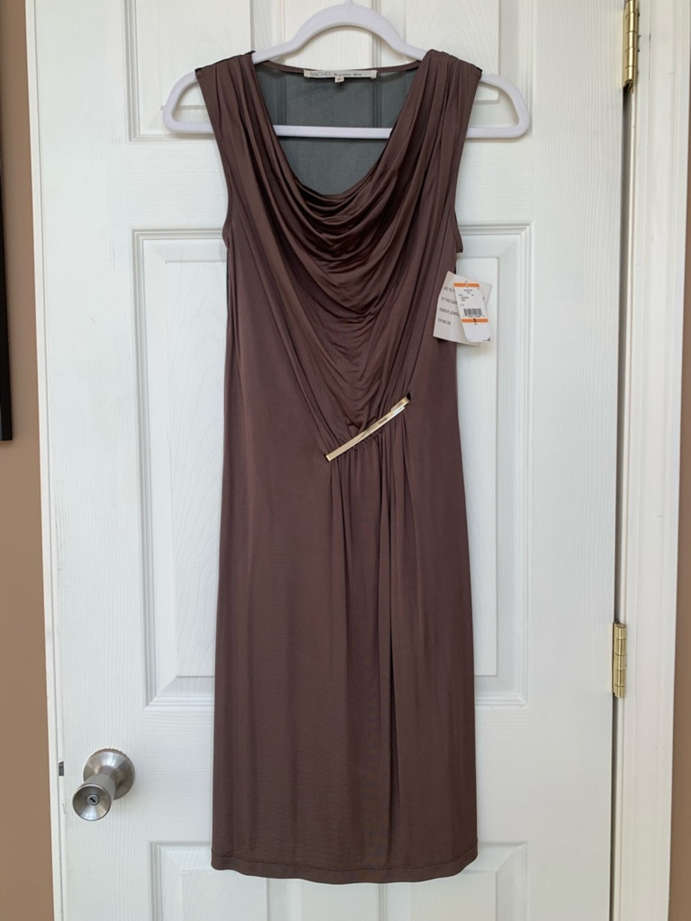 Rachel Rachel Roy Sleeveless Draped Brown Cocktail Dress with Gold Accent, S